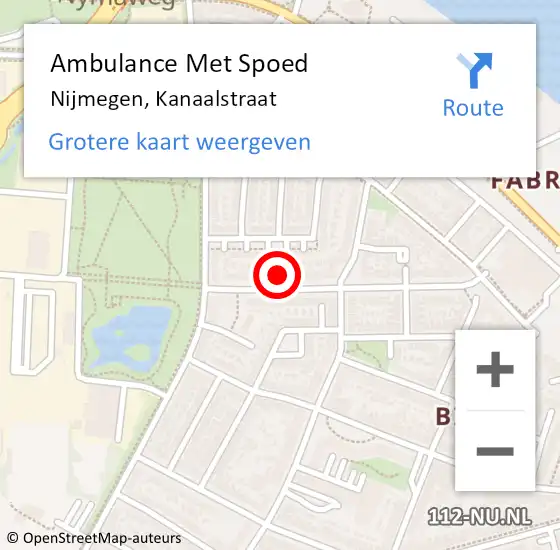 Locatie op kaart van de 112 melding: Ambulance Met Spoed Naar Nijmegen, Kanaalstraat op 7 december 2022 03:05