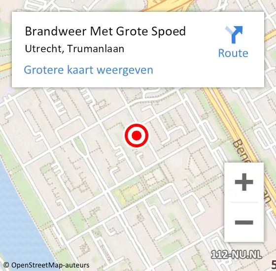 Locatie op kaart van de 112 melding: Brandweer Met Grote Spoed Naar Utrecht, Trumanlaan op 7 december 2022 03:38