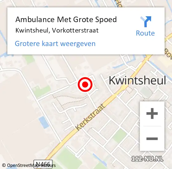 Locatie op kaart van de 112 melding: Ambulance Met Grote Spoed Naar Kwintsheul, Vorkotterstraat op 7 december 2022 04:21