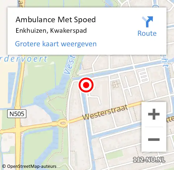 Locatie op kaart van de 112 melding: Ambulance Met Spoed Naar Enkhuizen, Kwakerspad op 7 december 2022 04:23