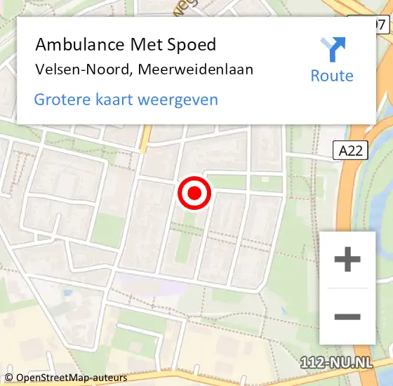 Locatie op kaart van de 112 melding: Ambulance Met Spoed Naar Velsen-Noord, Meerweidenlaan op 7 december 2022 06:22