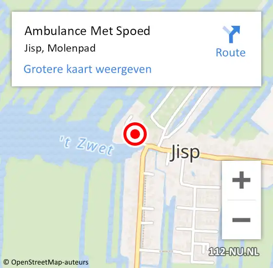 Locatie op kaart van de 112 melding: Ambulance Met Spoed Naar Jisp, Molenpad op 7 december 2022 06:34