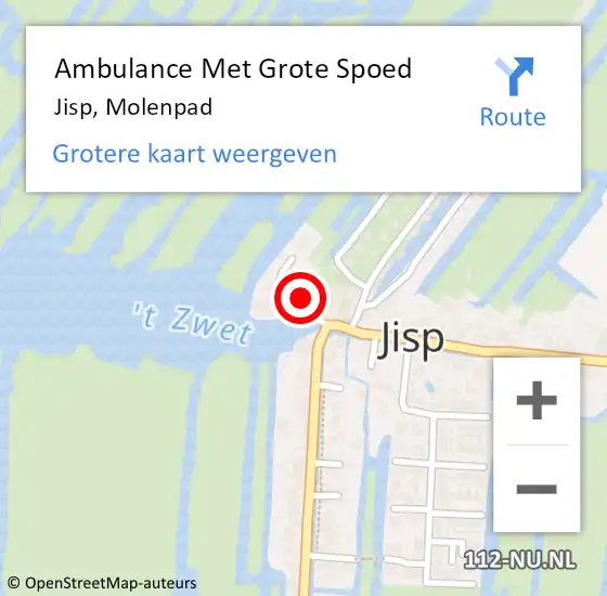 Locatie op kaart van de 112 melding: Ambulance Met Grote Spoed Naar Jisp, Molenpad op 7 december 2022 06:53