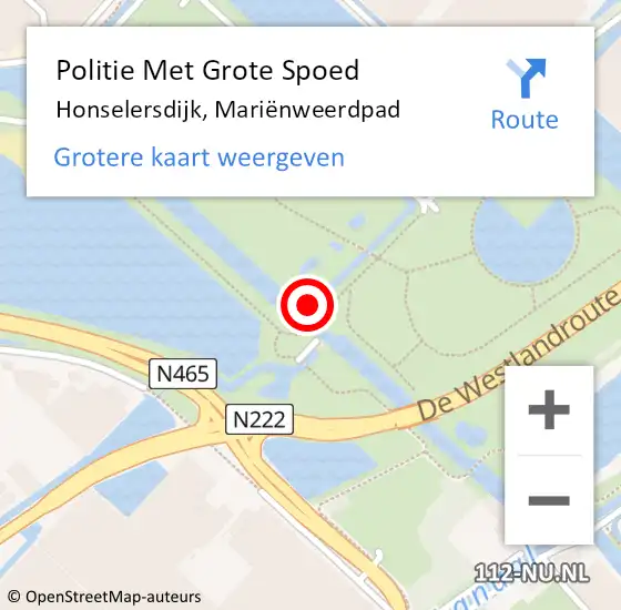 Locatie op kaart van de 112 melding: Politie Met Grote Spoed Naar Honselersdijk, Mariënweerdpad op 7 december 2022 07:02