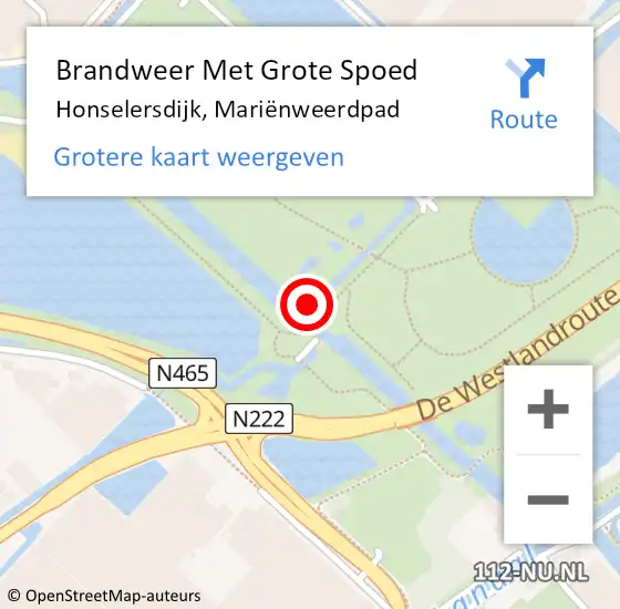 Locatie op kaart van de 112 melding: Brandweer Met Grote Spoed Naar Honselersdijk, Mariënweerdpad op 7 december 2022 07:02