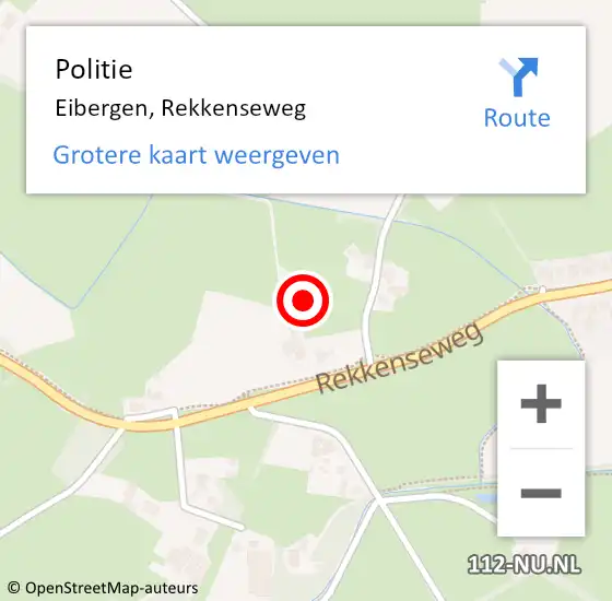 Locatie op kaart van de 112 melding: Politie Eibergen, Rekkenseweg op 7 december 2022 07:53