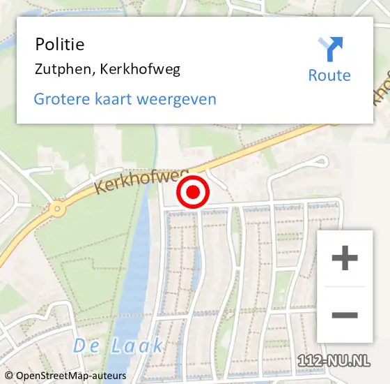 Locatie op kaart van de 112 melding: Politie Zutphen, Kerkhofweg op 7 december 2022 08:27