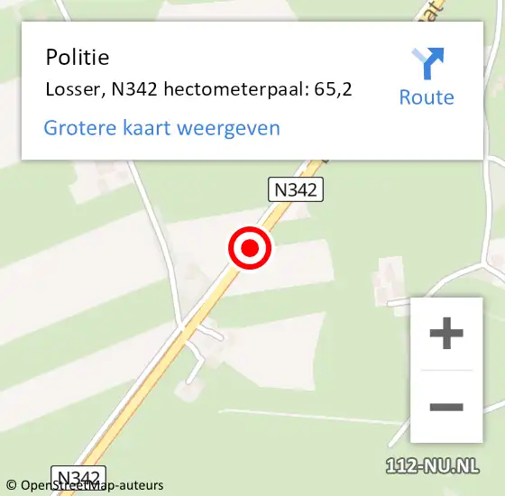 Locatie op kaart van de 112 melding: Politie Losser, N342 hectometerpaal: 65,2 op 7 december 2022 08:32