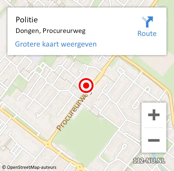 Locatie op kaart van de 112 melding: Politie Dongen, Procureurweg op 7 december 2022 08:55