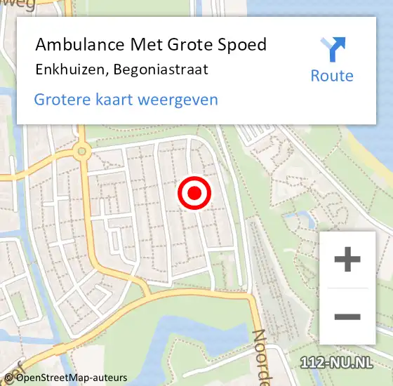 Locatie op kaart van de 112 melding: Ambulance Met Grote Spoed Naar Enkhuizen, Begoniastraat op 7 december 2022 09:16