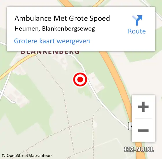 Locatie op kaart van de 112 melding: Ambulance Met Grote Spoed Naar Heumen, Blankenbergseweg op 7 december 2022 09:36
