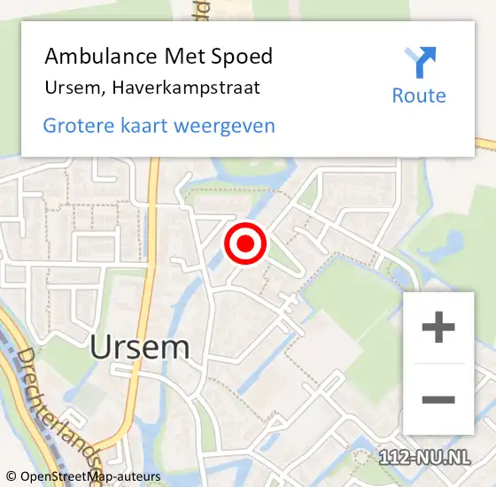 Locatie op kaart van de 112 melding: Ambulance Met Spoed Naar Ursem, Haverkampstraat op 7 december 2022 09:36