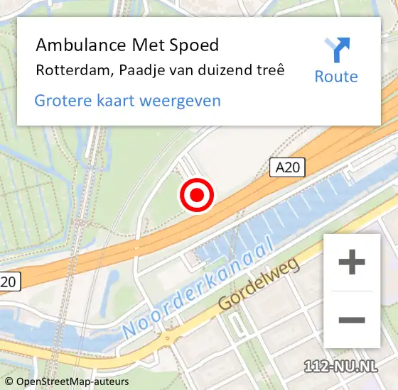 Locatie op kaart van de 112 melding: Ambulance Met Spoed Naar Rotterdam, Paadje van duizend treê op 7 december 2022 09:38