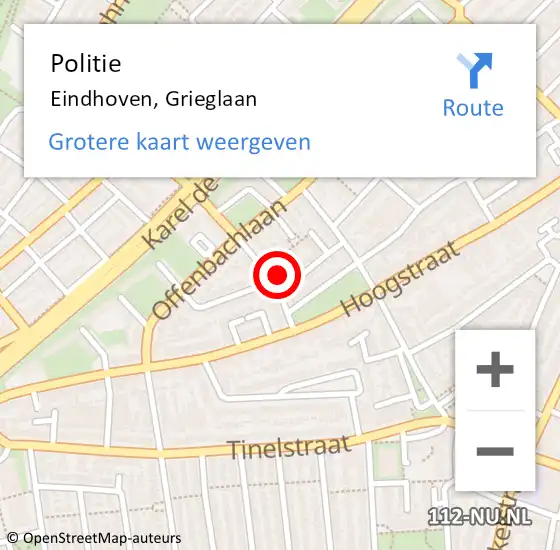 Locatie op kaart van de 112 melding: Politie Eindhoven, Grieglaan op 7 december 2022 09:45