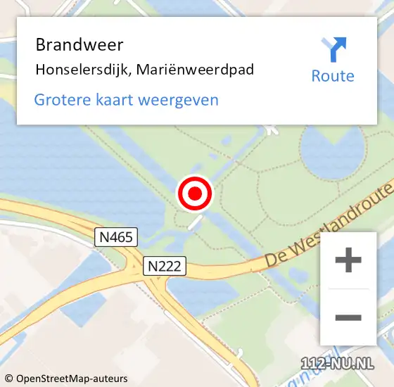 Locatie op kaart van de 112 melding: Brandweer Honselersdijk, Mariënweerdpad op 7 december 2022 11:20