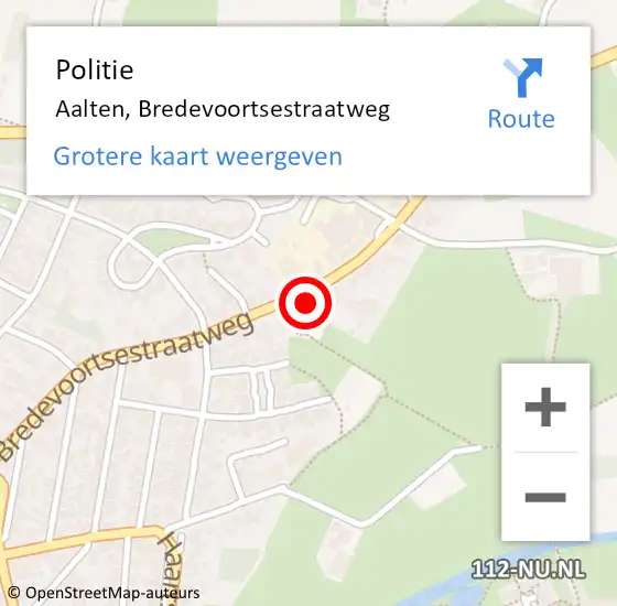 Locatie op kaart van de 112 melding: Politie Aalten, Bredevoortsestraatweg op 7 december 2022 11:45