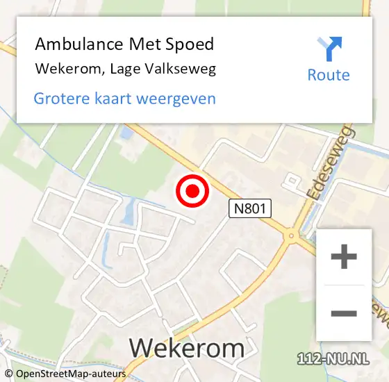 Locatie op kaart van de 112 melding: Ambulance Met Spoed Naar Wekerom, Lage Valkseweg op 7 december 2022 12:25