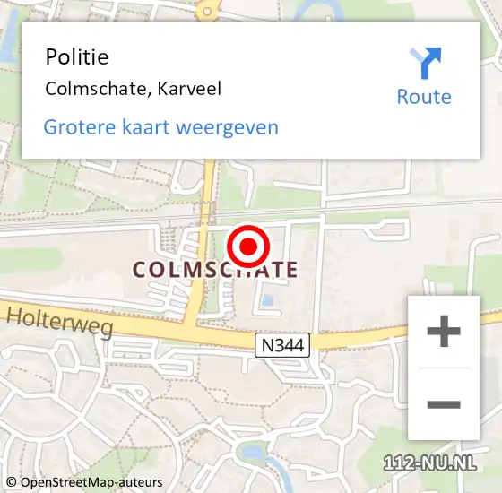 Locatie op kaart van de 112 melding: Politie Colmschate, Karveel op 7 december 2022 12:33