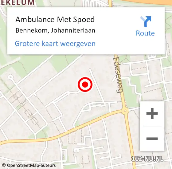 Locatie op kaart van de 112 melding: Ambulance Met Spoed Naar Bennekom, Johanniterlaan op 7 december 2022 13:01