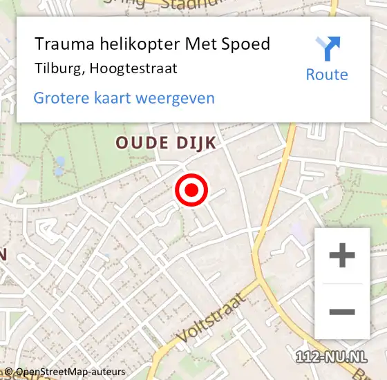 Locatie op kaart van de 112 melding: Trauma helikopter Met Spoed Naar Tilburg, Hoogtestraat op 7 december 2022 13:34