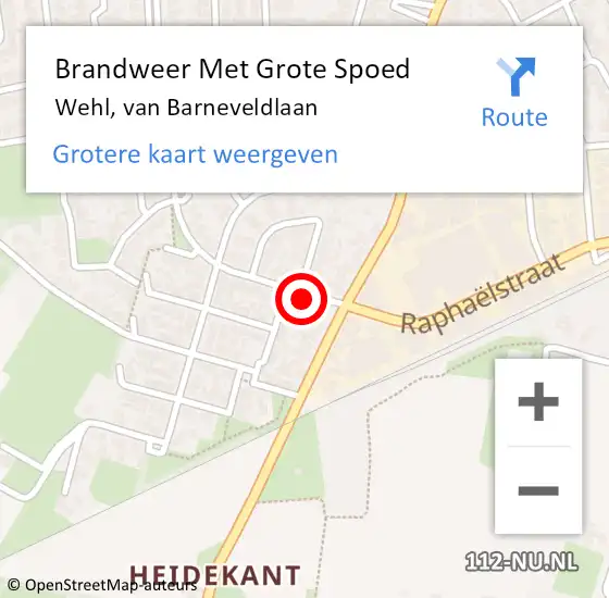 Locatie op kaart van de 112 melding: Brandweer Met Grote Spoed Naar Wehl, van Barneveldlaan op 7 december 2022 13:43