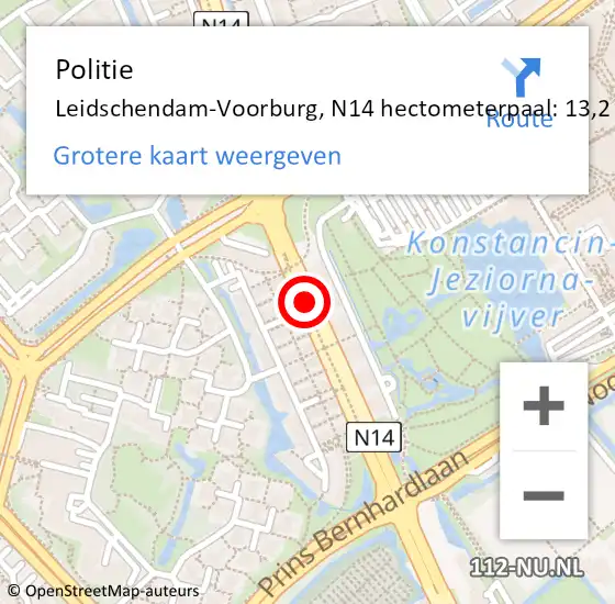 Locatie op kaart van de 112 melding: Politie Leidschendam-Voorburg, N14 hectometerpaal: 13,2 op 7 december 2022 13:47