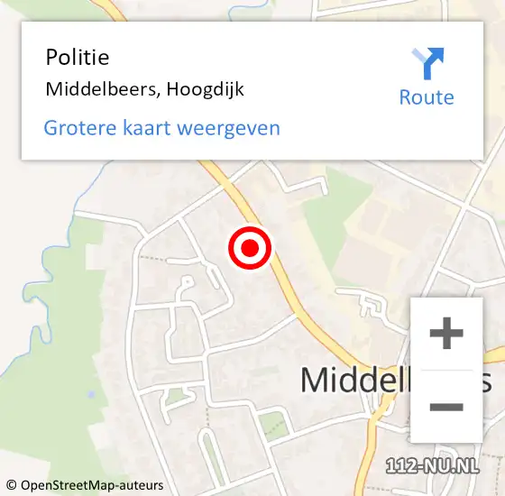 Locatie op kaart van de 112 melding: Politie Middelbeers, Hoogdijk op 7 december 2022 14:14