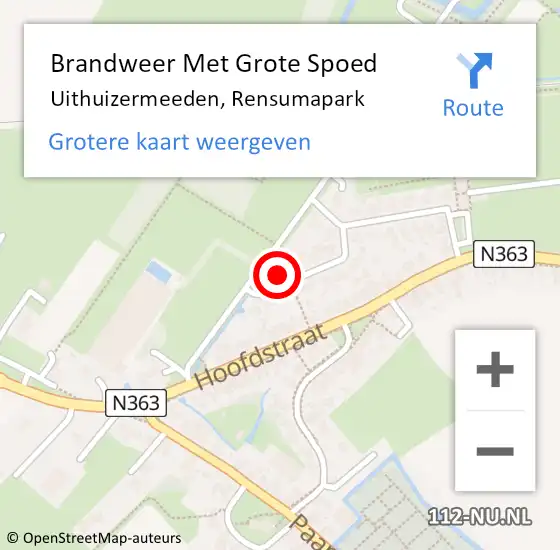 Locatie op kaart van de 112 melding: Brandweer Met Grote Spoed Naar Uithuizermeeden, Rensumapark op 7 december 2022 14:26