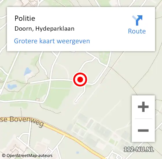 Locatie op kaart van de 112 melding: Politie Doorn, Hydeparklaan op 7 december 2022 14:34