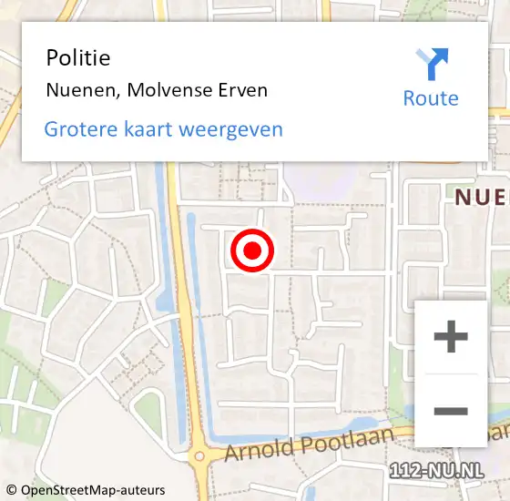 Locatie op kaart van de 112 melding: Politie Nuenen, Molvense Erven op 7 december 2022 15:03