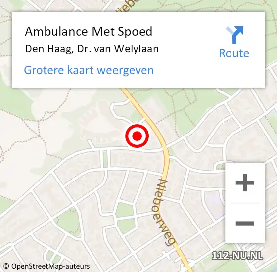 Locatie op kaart van de 112 melding: Ambulance Met Spoed Naar Den Haag, Dr. van Welylaan op 7 december 2022 15:03