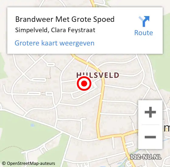 Locatie op kaart van de 112 melding: Brandweer Met Grote Spoed Naar Simpelveld, Clara Feystraat op 7 december 2022 15:25