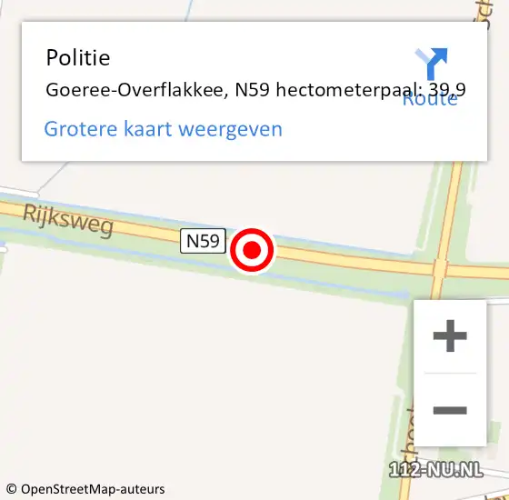 Locatie op kaart van de 112 melding: Politie Goeree-Overflakkee, N59 hectometerpaal: 39,9 op 7 december 2022 15:39