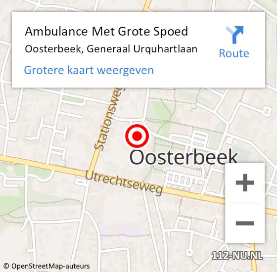 Locatie op kaart van de 112 melding: Ambulance Met Grote Spoed Naar Oosterbeek, Generaal Urquhartlaan op 7 december 2022 15:56