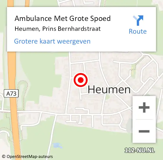 Locatie op kaart van de 112 melding: Ambulance Met Grote Spoed Naar Heumen, Prins Bernhardstraat op 7 december 2022 16:08