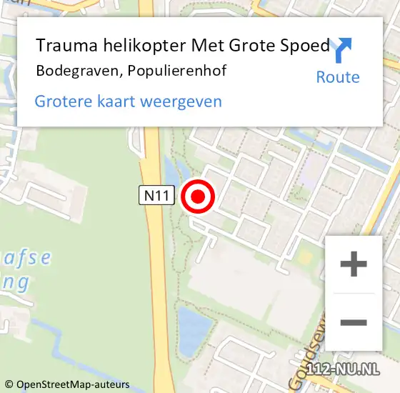 Locatie op kaart van de 112 melding: Trauma helikopter Met Grote Spoed Naar Bodegraven, Populierenhof op 7 december 2022 16:28