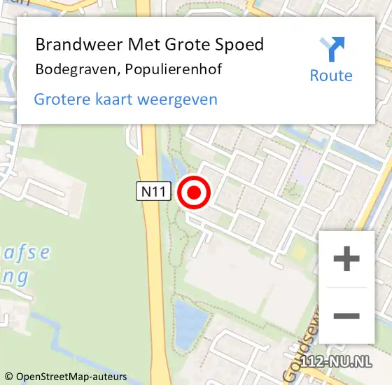 Locatie op kaart van de 112 melding: Brandweer Met Grote Spoed Naar Bodegraven, Populierenhof op 7 december 2022 16:34