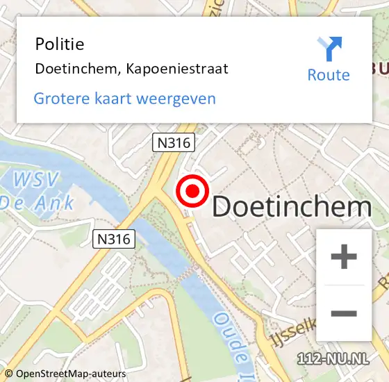 Locatie op kaart van de 112 melding: Politie Doetinchem, Kapoeniestraat op 7 december 2022 16:50