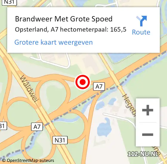 Locatie op kaart van de 112 melding: Brandweer Met Grote Spoed Naar Opsterland, A7 hectometerpaal: 165,5 op 7 december 2022 17:12