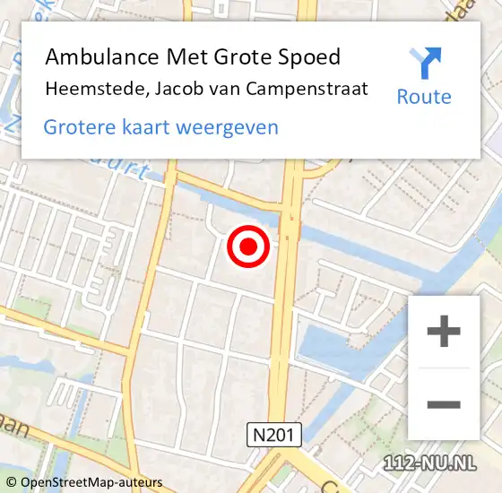 Locatie op kaart van de 112 melding: Ambulance Met Grote Spoed Naar Heemstede, Jacob van Campenstraat op 7 december 2022 17:24