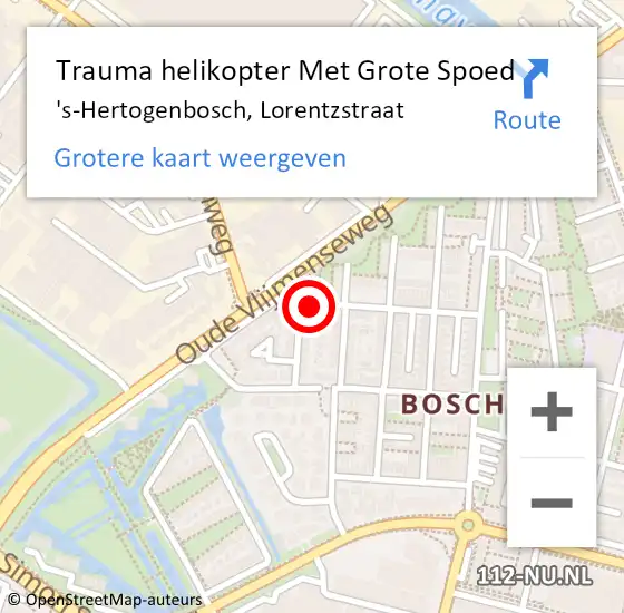 Locatie op kaart van de 112 melding: Trauma helikopter Met Grote Spoed Naar 's-Hertogenbosch, Lorentzstraat op 7 december 2022 18:10