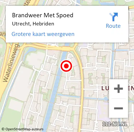 Locatie op kaart van de 112 melding: Brandweer Met Spoed Naar Utrecht, Hebriden op 7 december 2022 18:19