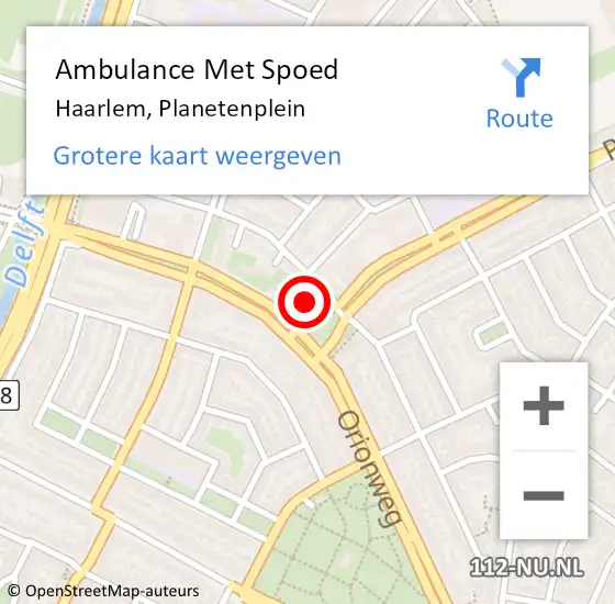 Locatie op kaart van de 112 melding: Ambulance Met Spoed Naar Haarlem, Planetenplein op 7 december 2022 18:30