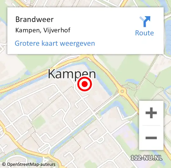 Locatie op kaart van de 112 melding: Brandweer Kampen, Vijverhof op 7 december 2022 18:45