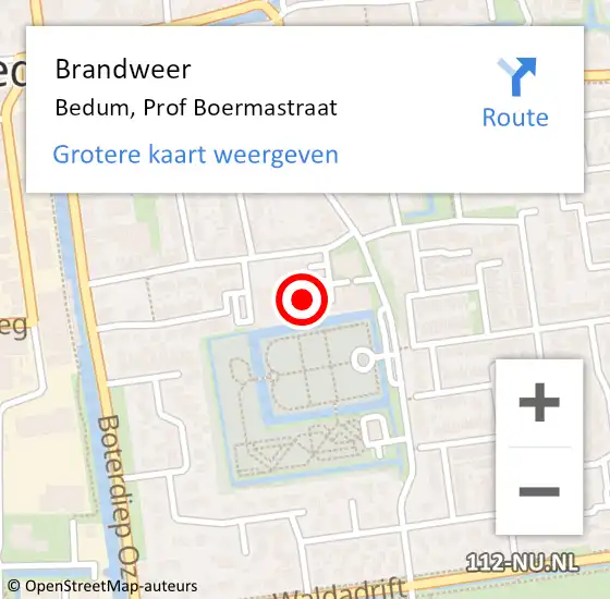 Locatie op kaart van de 112 melding: Brandweer Bedum, Prof Boermastraat op 7 december 2022 19:08