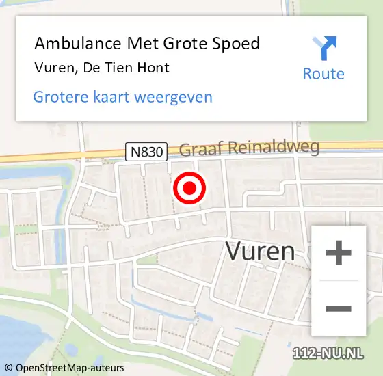 Locatie op kaart van de 112 melding: Ambulance Met Grote Spoed Naar Vuren, De Tien Hont op 7 december 2022 19:23