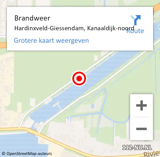 Locatie op kaart van de 112 melding: Brandweer Hardinxveld-Giessendam, Kanaaldijk-noord op 7 december 2022 19:35