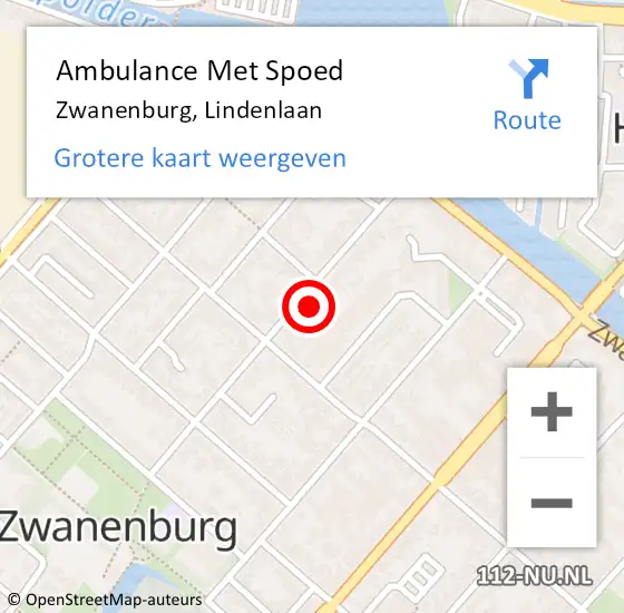 Locatie op kaart van de 112 melding: Ambulance Met Spoed Naar Zwanenburg, Lindenlaan op 7 december 2022 20:11