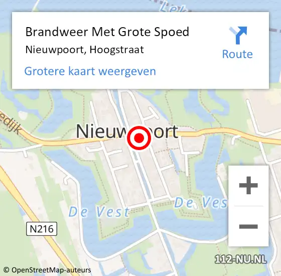 Locatie op kaart van de 112 melding: Brandweer Met Grote Spoed Naar Nieuwpoort, Hoogstraat op 7 december 2022 20:23