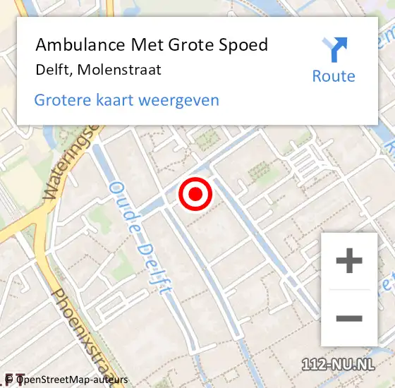 Locatie op kaart van de 112 melding: Ambulance Met Grote Spoed Naar Delft, Molenstraat op 7 december 2022 20:35